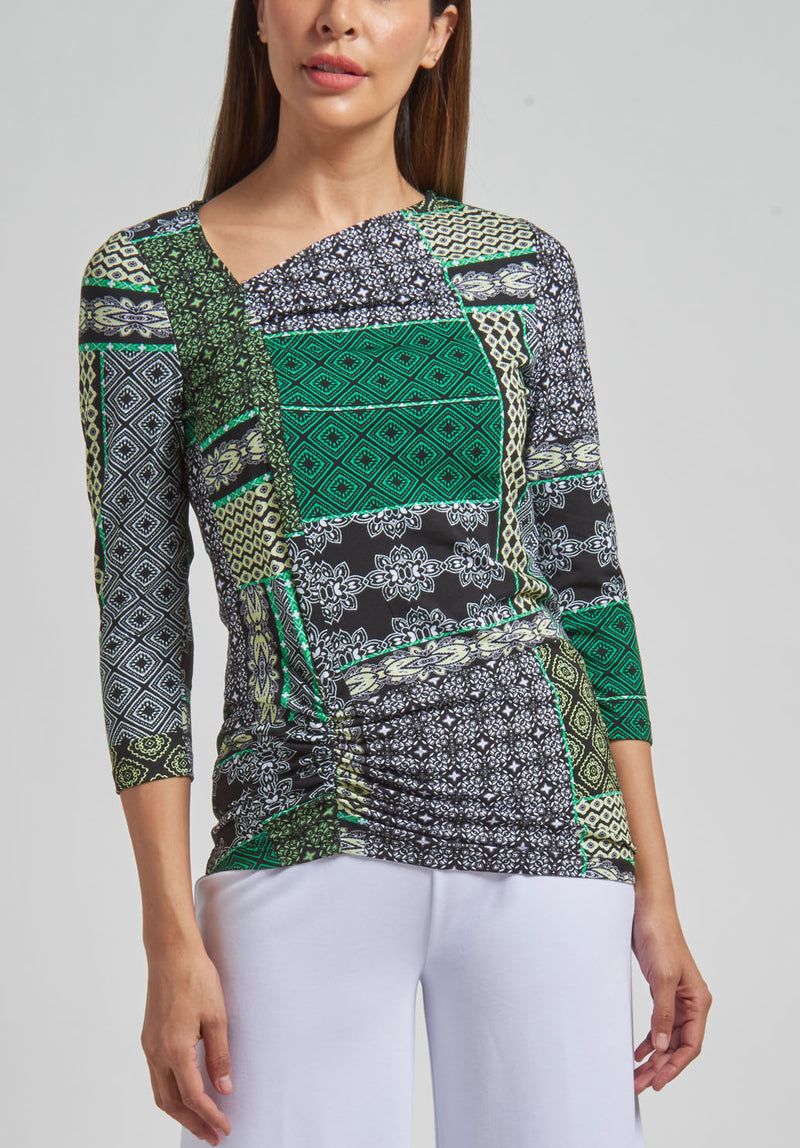 3/4 Sleeve Assymetrical neck top with Ruching