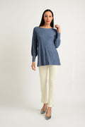 Faux Suede Scoop Blouse Sleeve Boat Neck