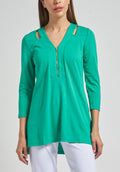 3/4 Sleeve 1/2 Zip Tunic with Cut-outs