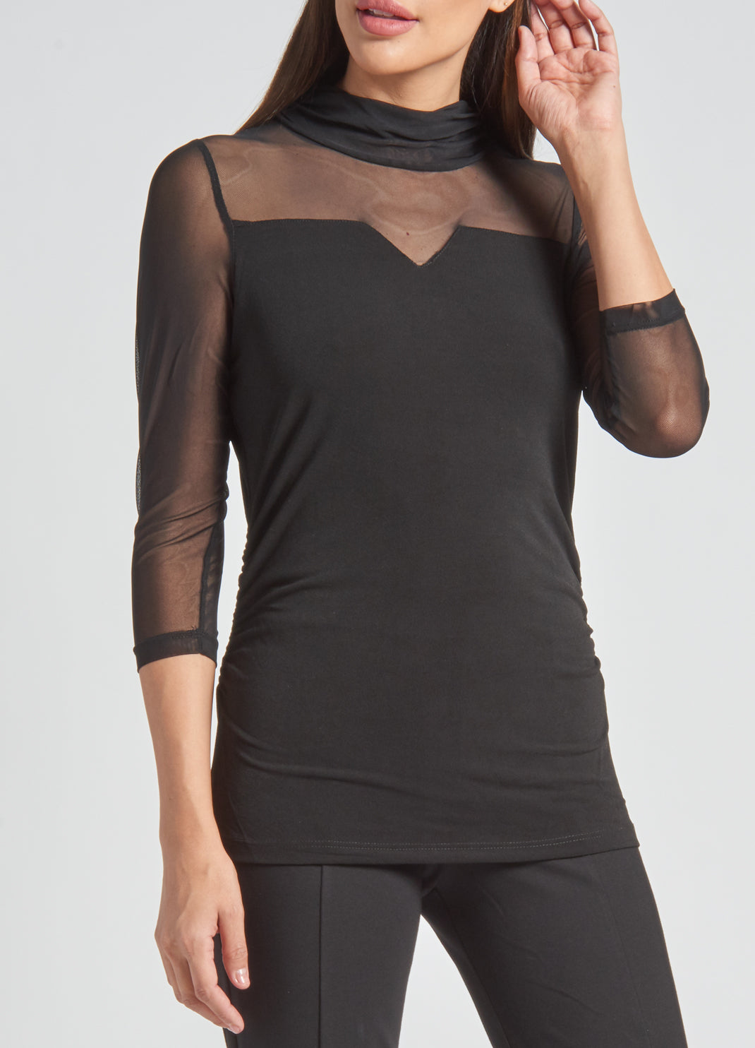 3/4 Sleeve Mock Turtleneck with Sheer insert – Lynn Ritchie