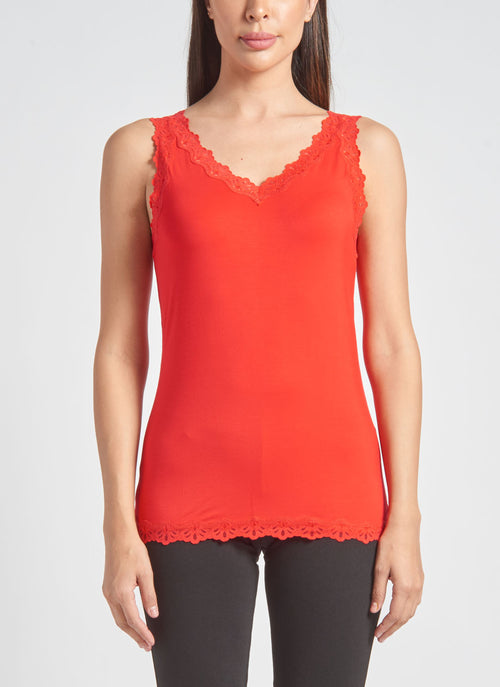 V-Neck Camisole with Lace Trim