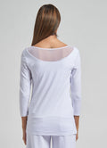 3/4 Sleeve Sweetheart Neck with Sheer Trim and Tummy Control Panel
