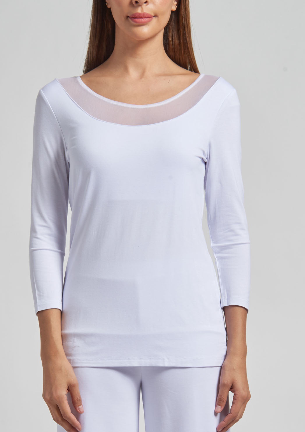 3/4 Sleeve Sweetheart Neck with Sheer Trim and Tummy Control Panel – Lynn  Ritchie